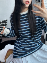 STRIPE OVER BOXY BOYFRIEND ロングスリーブTシャツ ❤💚🩵🧸4COLOR