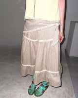 (2color) Scarf Slub Stripe Lace Tiered Skirt