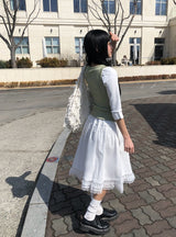 Buring Frill Tiered Lace Flare Midi Skirt