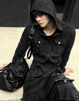Pigment long-sleeved line hooded zip-up