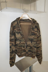 camouflage thick hood zip-up