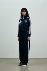 RIBBON JERSEY TRACK PANTS / NAVY