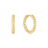 medium textured hoop 14k gold plating + 925 silver earrings E063-05G
