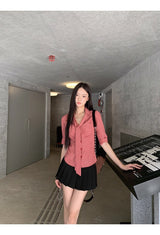 Red checkered scarf French shirt