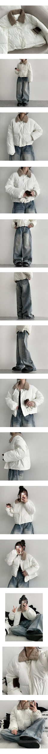 Tudu High-Neck Wool Collar Leather Padded Jumper