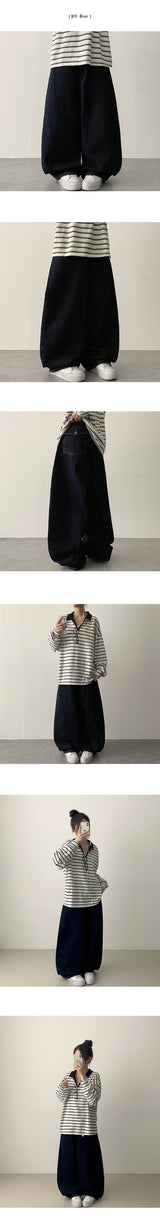 [Short & Basic Selection*] Ig Back Pocket Balloon Fit Raw Fabric Denim Wide Pants