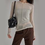 [Yuhaden] See-Through Cutting Long Sleeve T-Shirt -4color