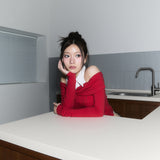 (3rd reorder) shirts layered off shoulder top - red