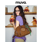 muva. Niche Multi‑Pocket Bowling Bag, Large‑Capacity Cowhide‑Velvet Zipper Shoulder Tote for School, New Arrival Sep 3