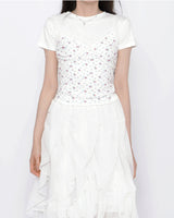 Cute Small Floral Lace Bustier Short Sleeve Set