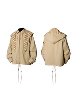 RELABEL Spatial Relationship (Positive and Negative) Beaded Pleated Washed Multi-coloured パッチワークダブルプルタブ取り外し可能なフードシャツ