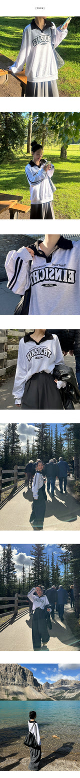 Jewit Two-Line Oversized Fit Color Collar Sweatshirt