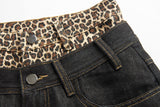 Leopard Layered Dark Denim Pants