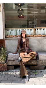 cotton wool scarf dot brown long-sleeve t-shirt