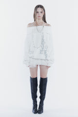スペルオフショルダースウェットシャツ white