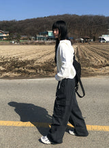 Mobo Banding Cargo Pintuck Wide Pants