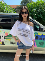 Barcode unbuttoned shoulder loose fit tee