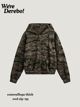 camouflage thick hood zip-up