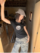 Black Round Leopard Spandex Short-Sleeved T-Shirt