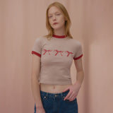 トリプルリボンリンガーTシャツ-BEIGE