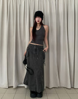 Pigmented Rope Cut Cargo Long Skirt