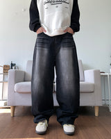 Curved brush denim pants