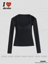 Square Neck Strap Line Long Sleeve Tee