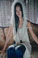 CARRIE HOODED MUFFLER ivory