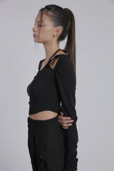 HALTER NECK SHIRRING TOP(BLACK)