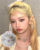 [IVE Rei Necklace] Three Ribbons Pearl Choker Necklace - Silver Color