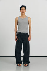High ribbed logo sleeveless(Gray)