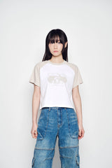 25SS SPACE RABBIT RAGLAN CROP SHORT SLEEVE T-SHIRT ESSENTIAL BEIGE