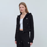 EARTHYUSE HOODIE ZIP-UP TOP - BLACK