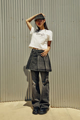 (W) カッティングラインクロップ半袖Tシャツ