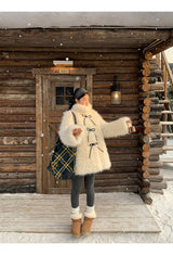Ivory Poodle Fur Ribbon Half Coat