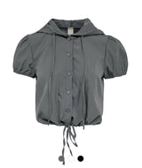 Smoky Drawstring Hoodie Blouse
