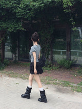 Asso Stripe Lace Puff Bolero Slim Short Sleeve T-Shirt