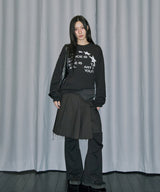 Star Applique Waffle Long Sleeve - BLACK