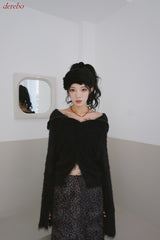 Black Angora Turtleneck Cardigan Knitwear