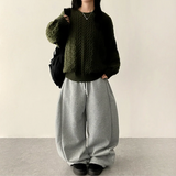 テリーフリースサイドピンタックインシジョンストリングワイドパンツ