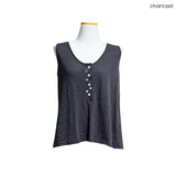 (2color) Mismatched Button Neck Slub Sleeveless Tee