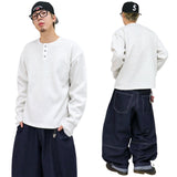 Henley neck napping warmer long-sleeve t-shirt