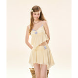 [GirlyFancyClub] Bright Holiday * Island Style Skin-Brightening Creamy Yellow Flowy Spun Yarn Camisole Top