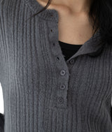 Nata Henley Neck Ribbed Knit Top