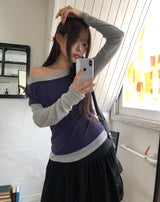 リジーツートーンレイヤードテンセル長袖Tシャツ