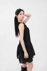 Double Frill Sleeveless Onepiece_black