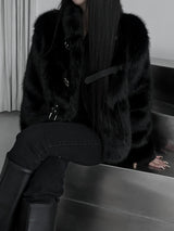 black buckle fur jacket