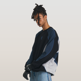 RELABEL 23AW Fabric Patchwork Linear Deconstructed Long Sleeve T-Shirt