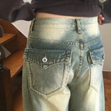 カスポケットアクセントのワイドデニムパンツ
