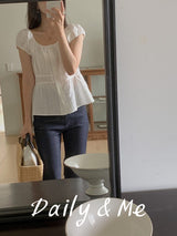 Cotton shirring blouse(2color)